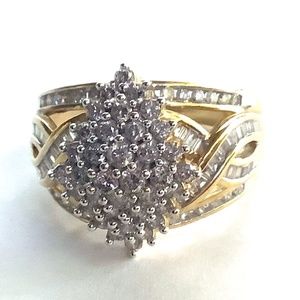 10k Gold Ring, Large Cluster Diamonds
